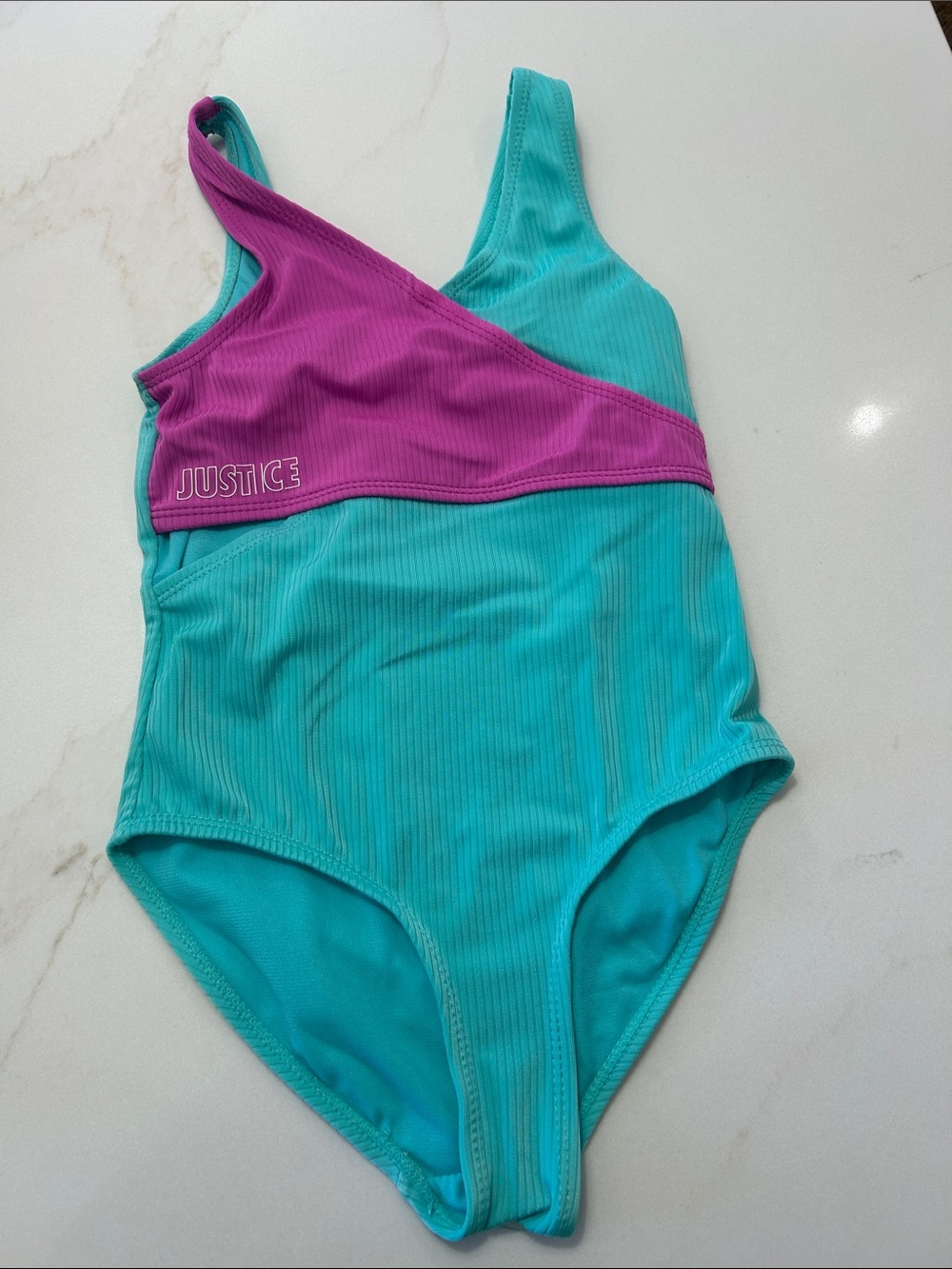 Justice side S Turquoise and Purple Girls' One-Piece Swimsuit